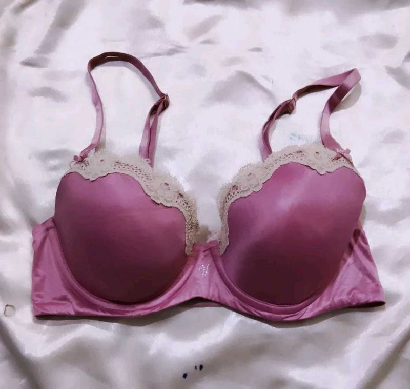 Pink Bra with Lace Detail