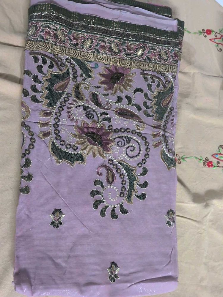 Elegant Lavender Embroidered Saree