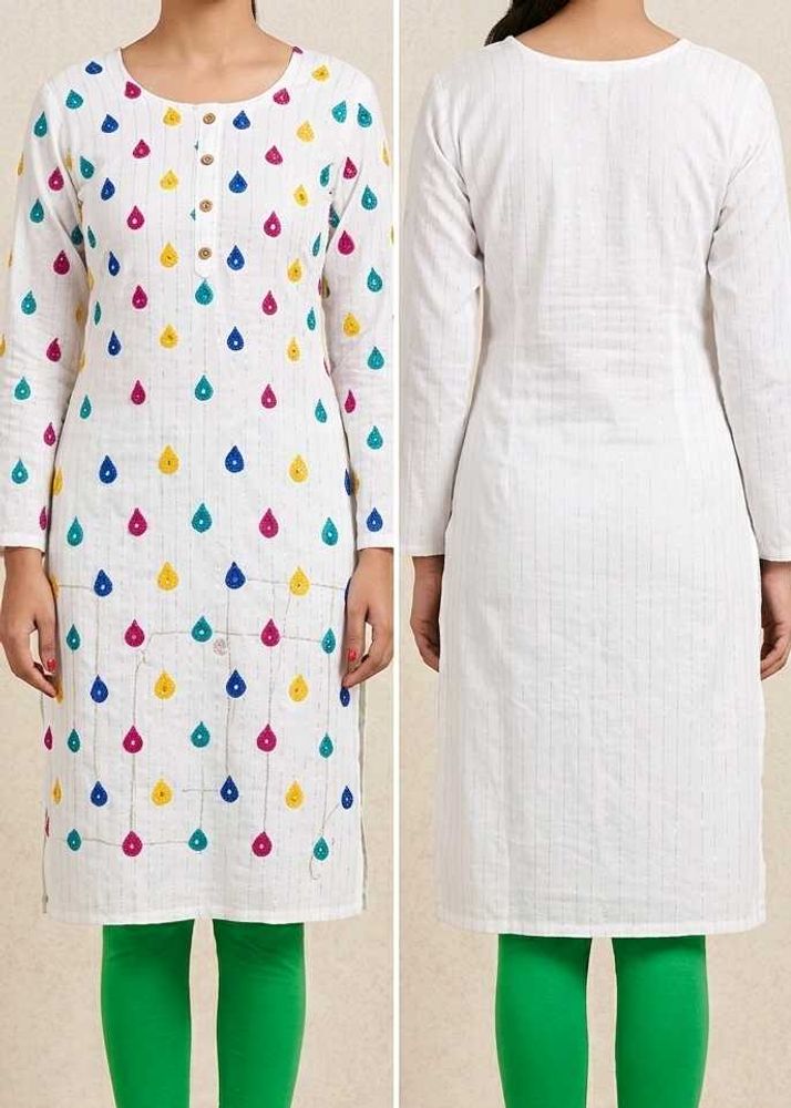 White Kurta with Colorful Droplet Print