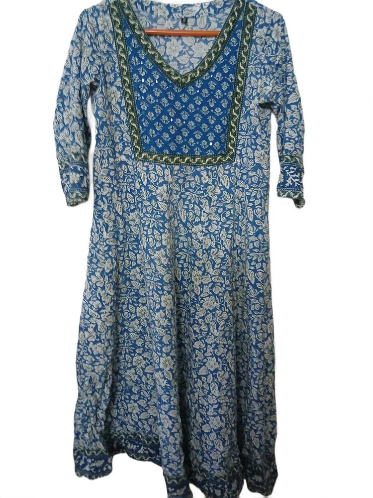 Blue Floral Print Anarkali Kurta