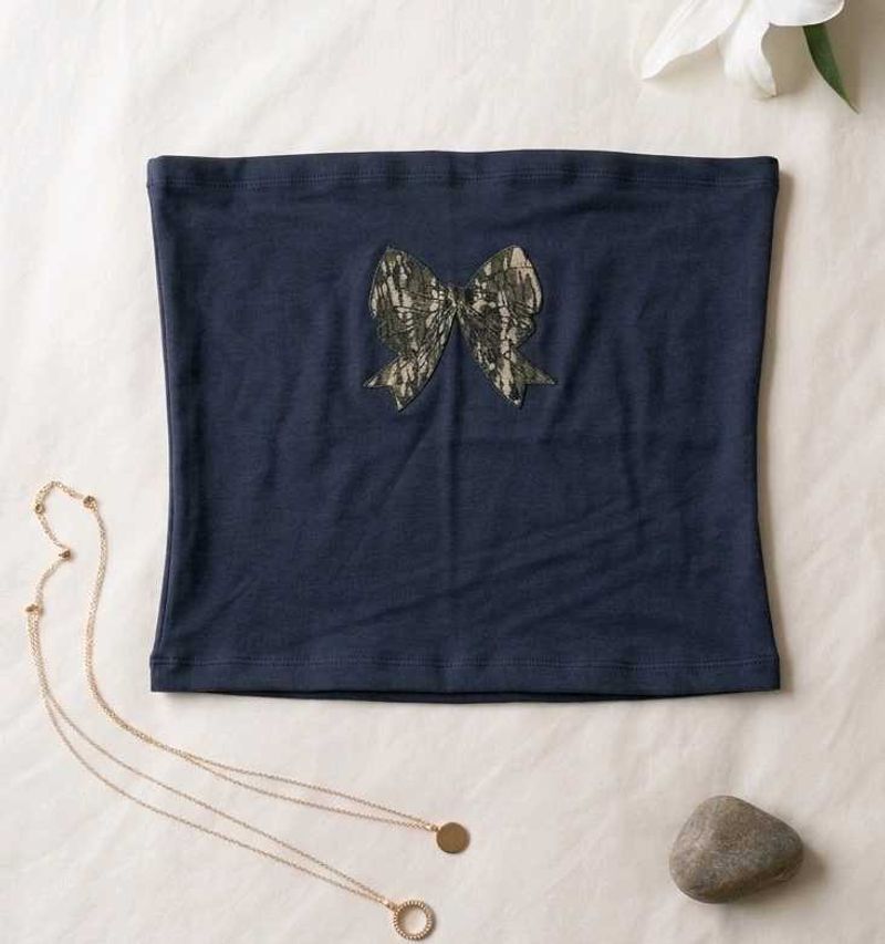 shein Navy Blue Tube Top with Bow