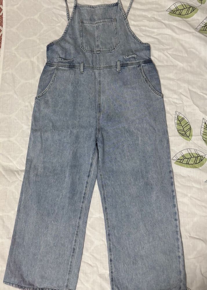 Light Wash Baggy Denim Overalls/dungarees