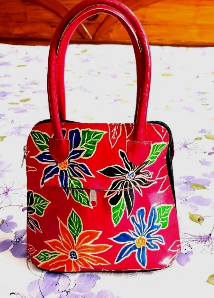 🔴 New Floral Pure Leather Handbag