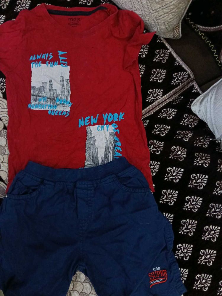 Boys Red New York Graphic Tee and Blue Shorts Set