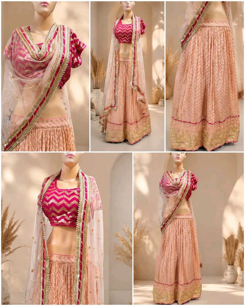 Elegant Pink &amp; Gold Lehenga Choli Set