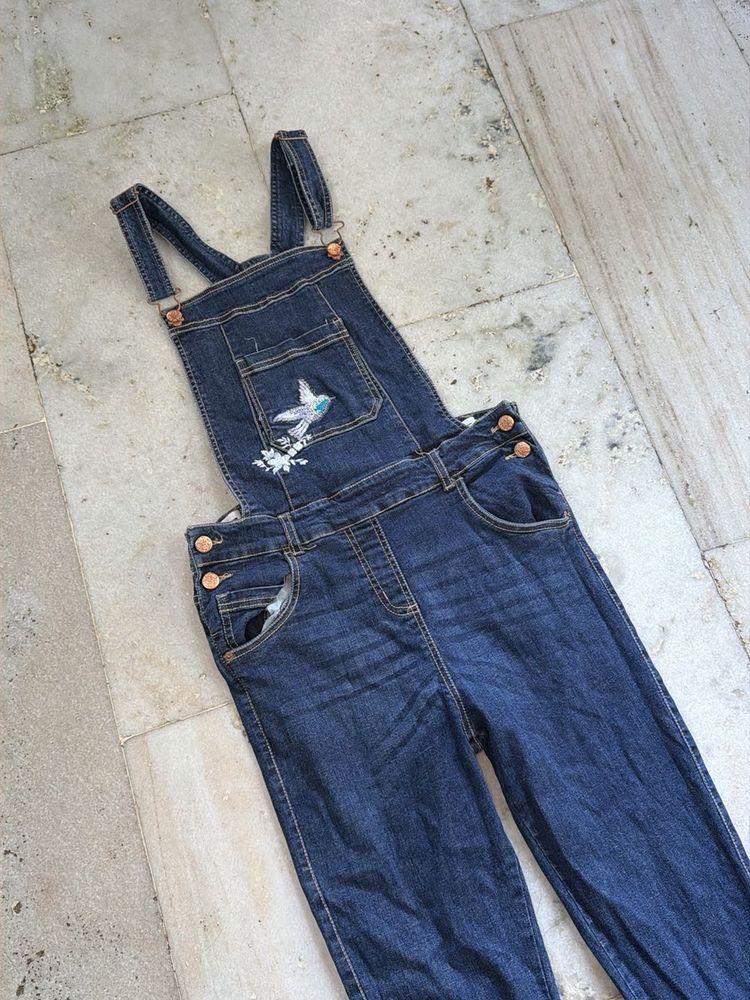Embroidered Denim Overalls