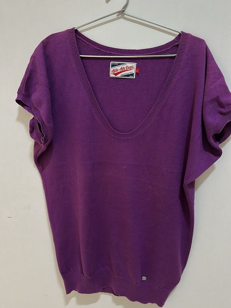 Purple V-Neck Short Sleeve Knit Top