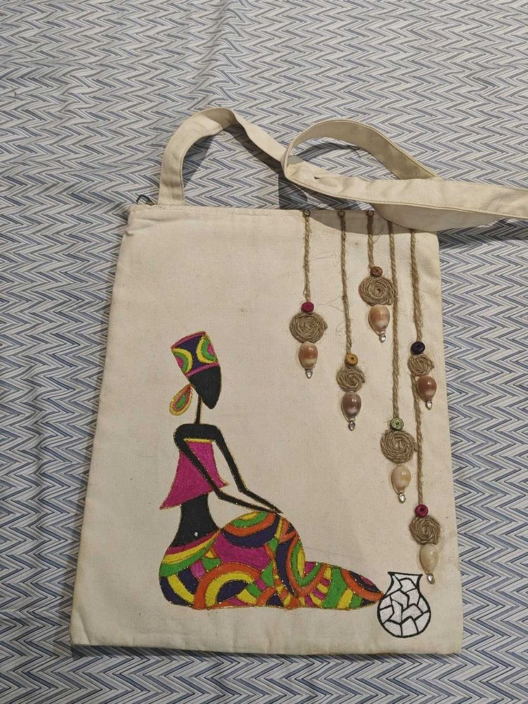 Hand-painted Tote Bag with Beads
