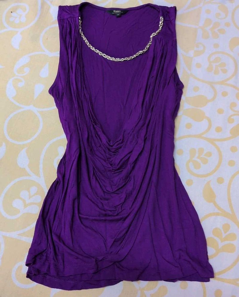 Purple Ruched Tunic with Chain Neckline