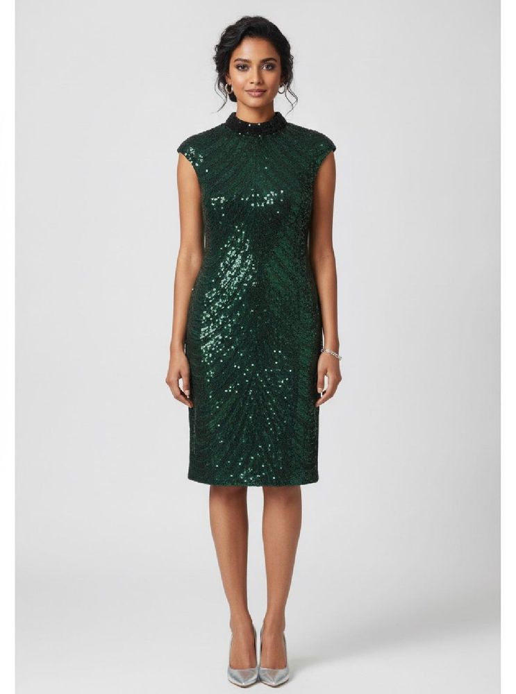 Emerald Sequin Cap Sleeve Dress