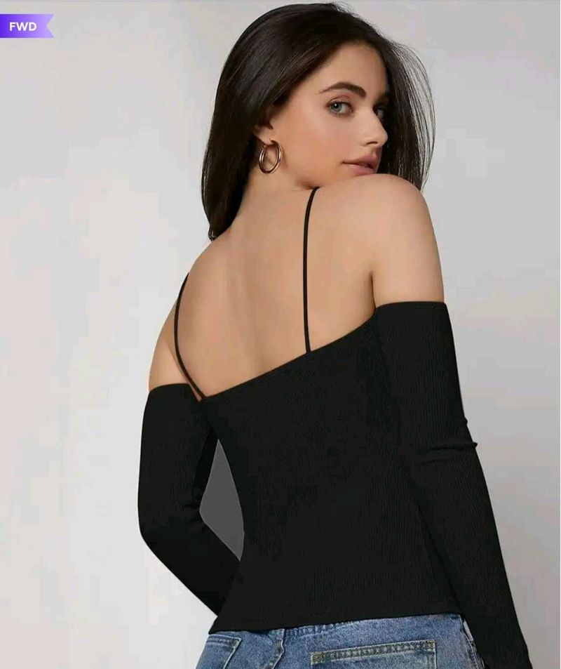 Black Cold Shoulder Long Sleeve Top