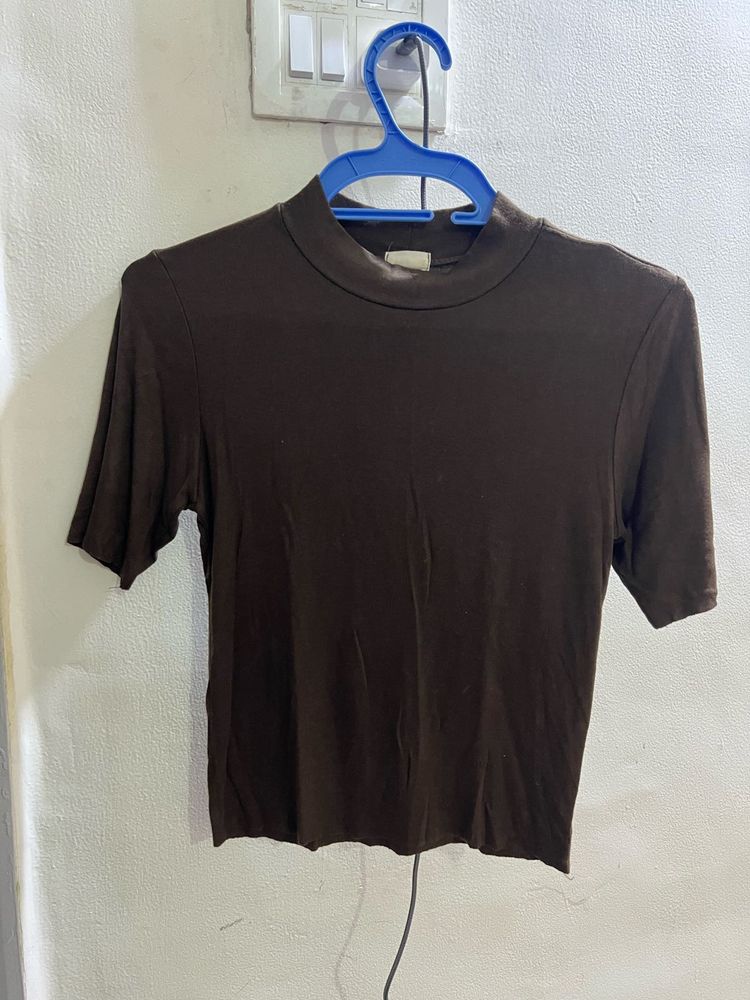 Brown Mock Neck T-Shirt