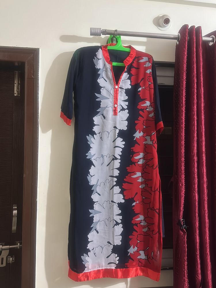 Red Blue Floral Kurta