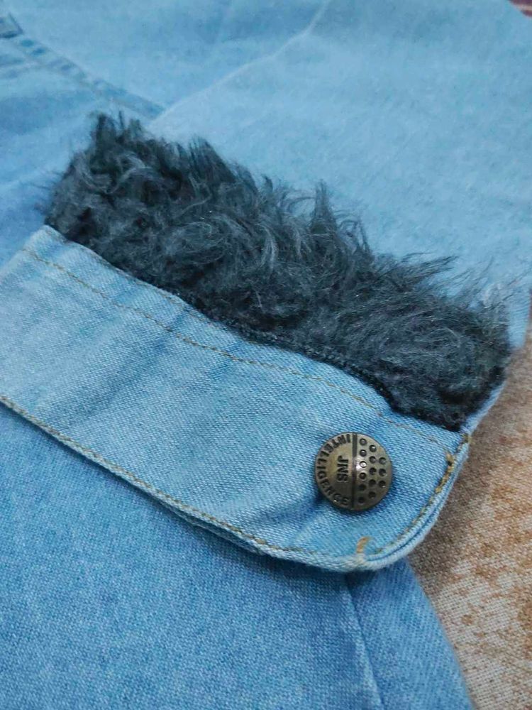 Denim Jacket with Fur Trim
