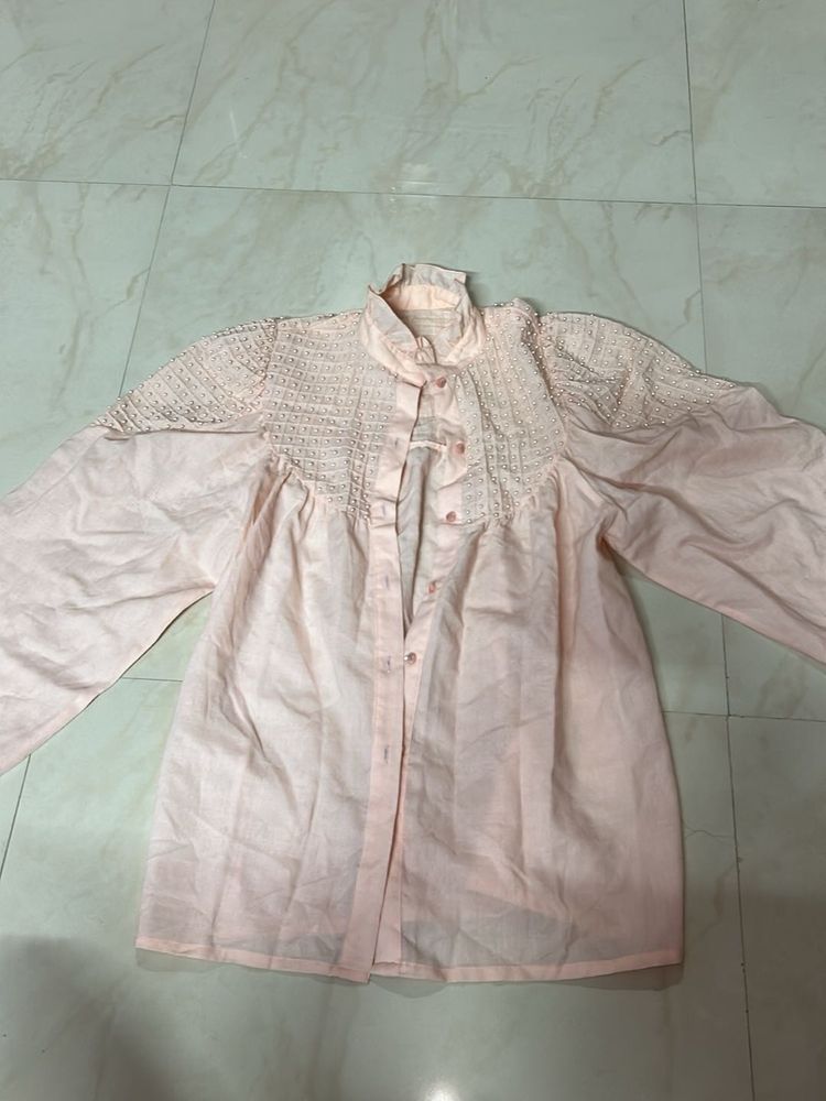 Elegant Pink Smocked Blouse