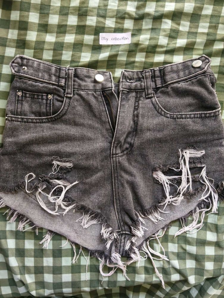 Distressed Grey Denim Shorts