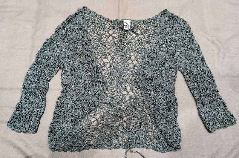 Crochet Knit Open Front Cardigan