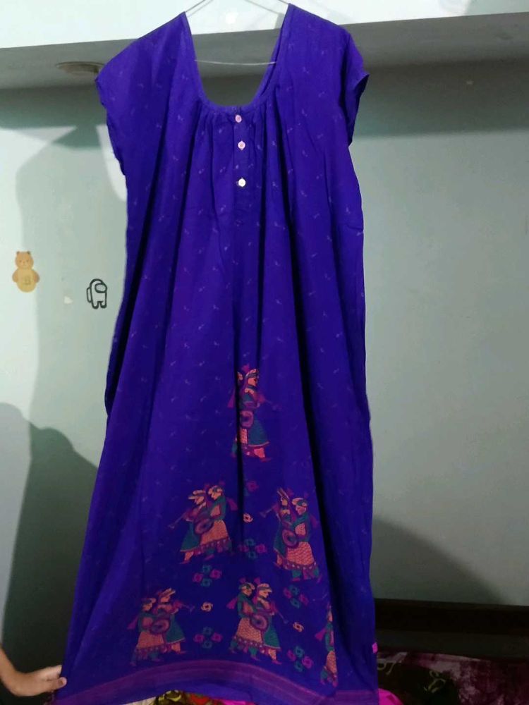 Comfortable Royal Blue Nightgown with Print