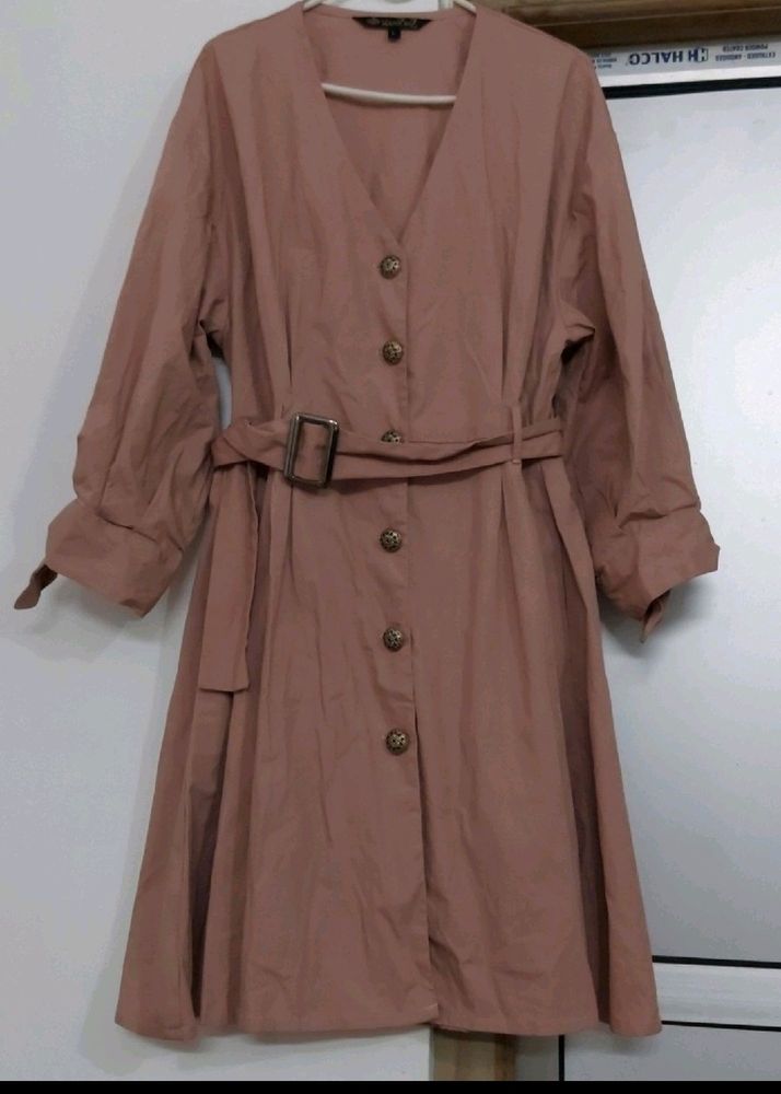 Solid Skater Dress With Belt Size:L