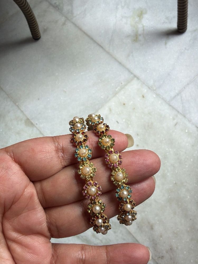 Charming Pearl &amp; Crystal Flower bangles