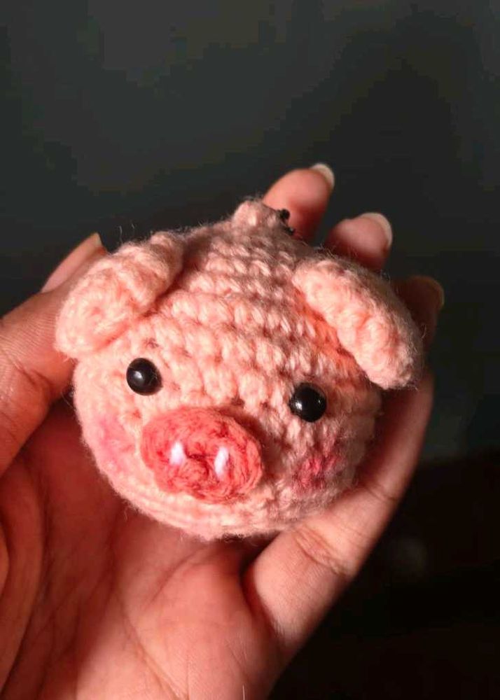 Cute Crocheted Pig Keychain Charm
