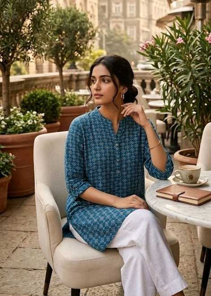 Blue Printed Short Kurta