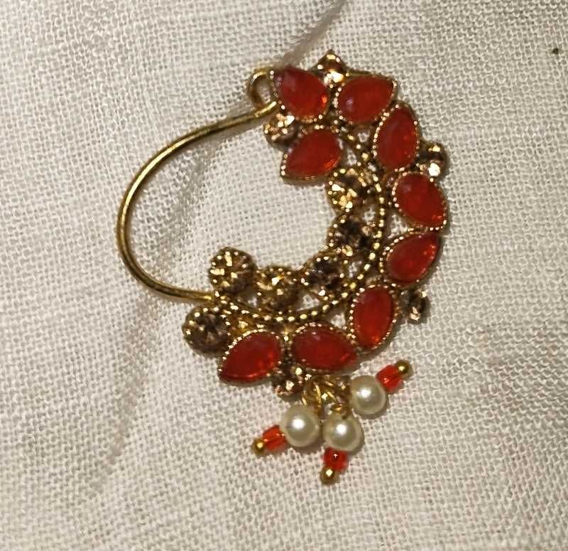 Elegant Nath with Red Stones and Pearls