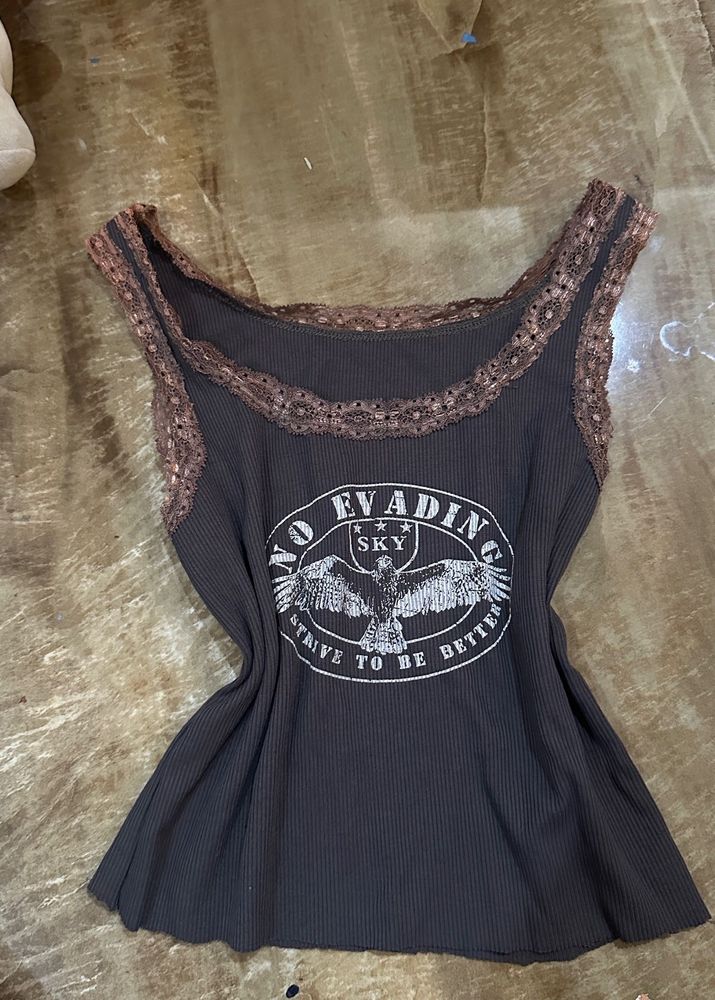 y2k Vintage Graphic lace trimmed tank/ cami top