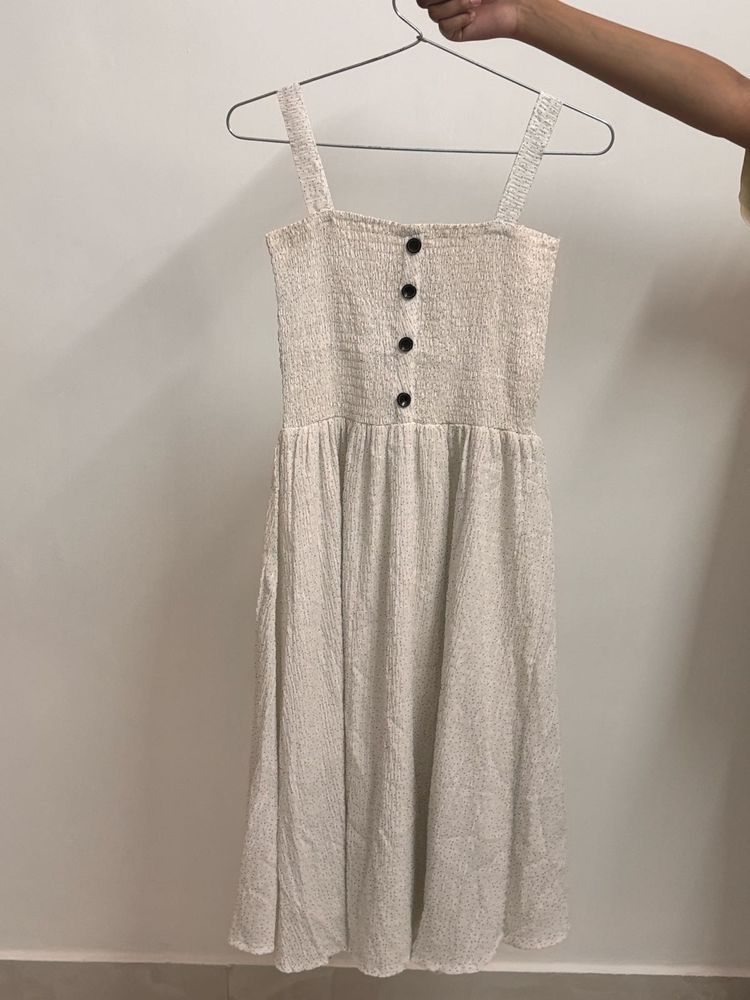 Smocked Button-Up Midi Dress