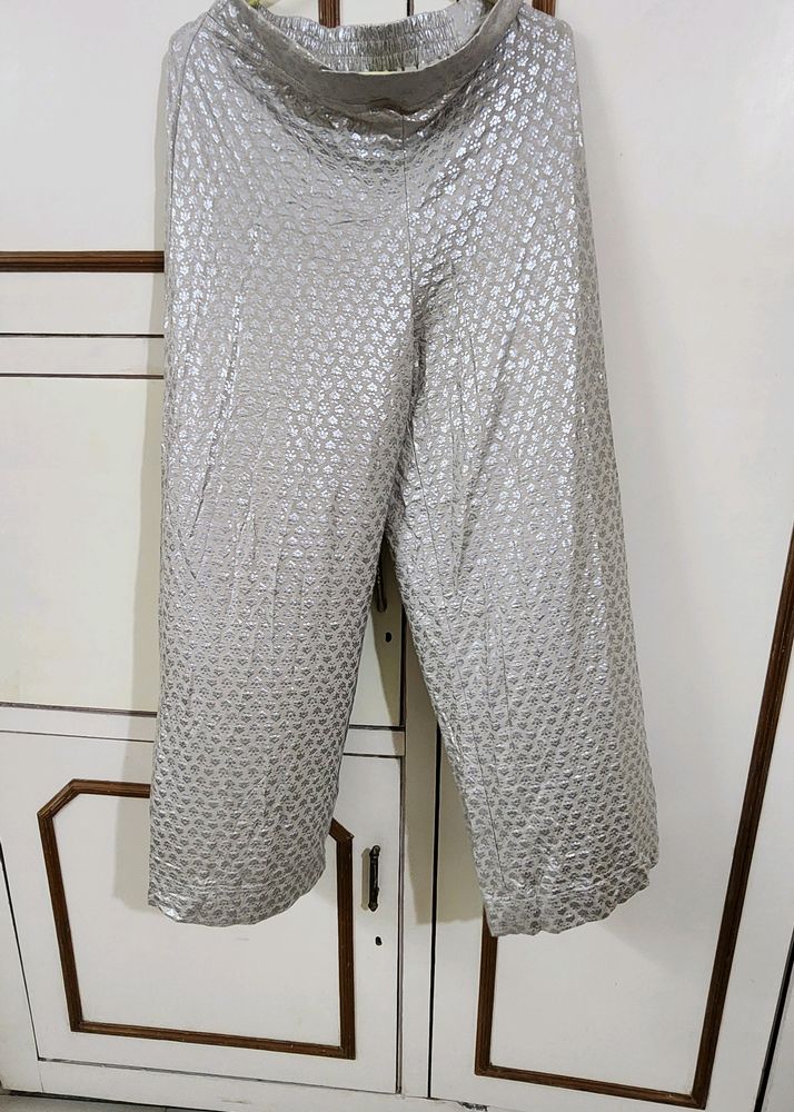 Grey Silver Motif Printed Palazzo