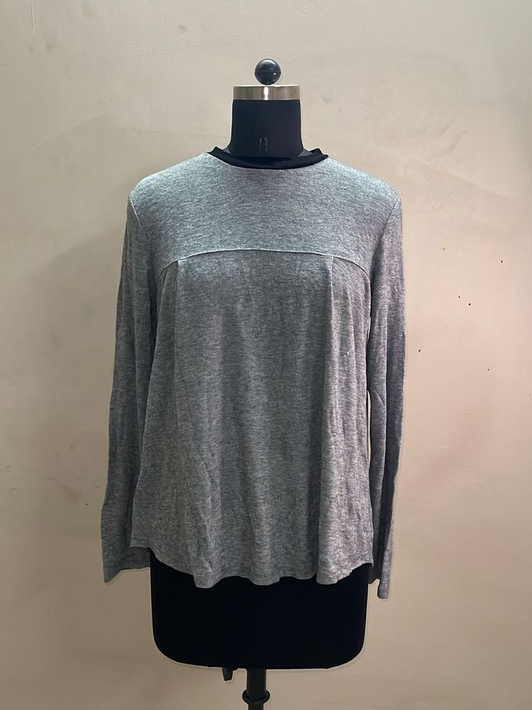 Grey Long Sleeve Crew Neck Top