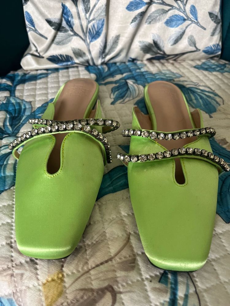Sparkling Lime Green Heeled Sandals