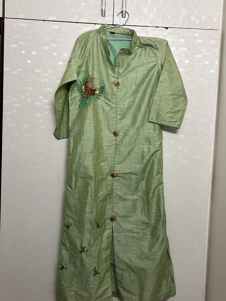 sea green linen  kurta
