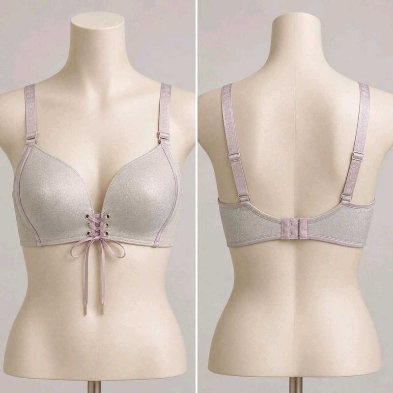 Lace-Up Front Grey Bra