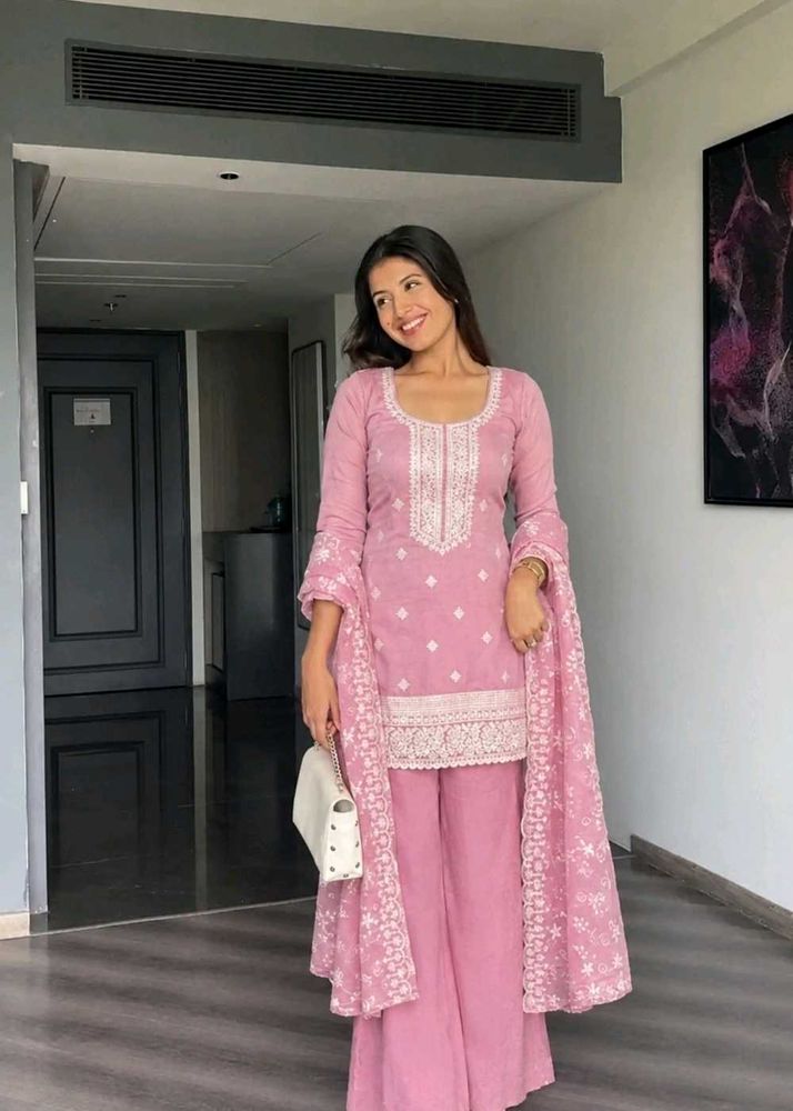 Pink Embroidered Kurta Set with Palazzo