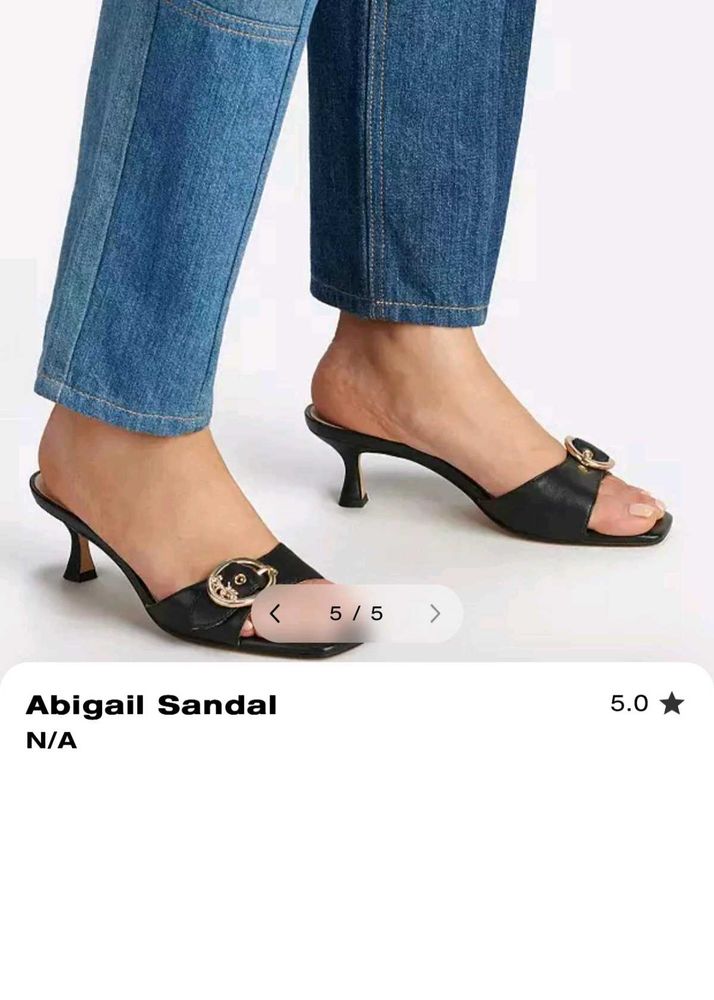 Black Heeled Mules with Gold Buckle