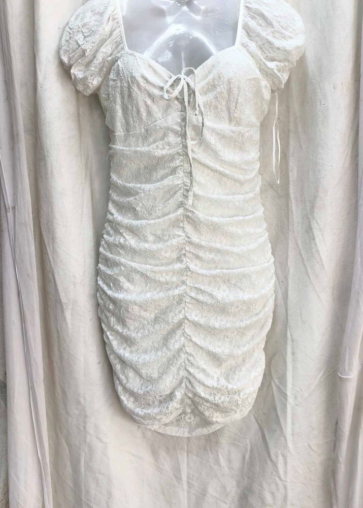 I. Chic White Ruched Mini Dress