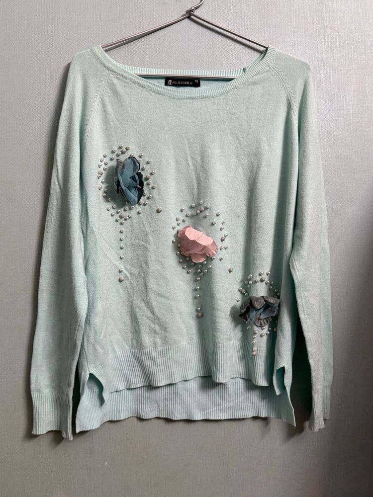 Baby Blue Embellished Sweater