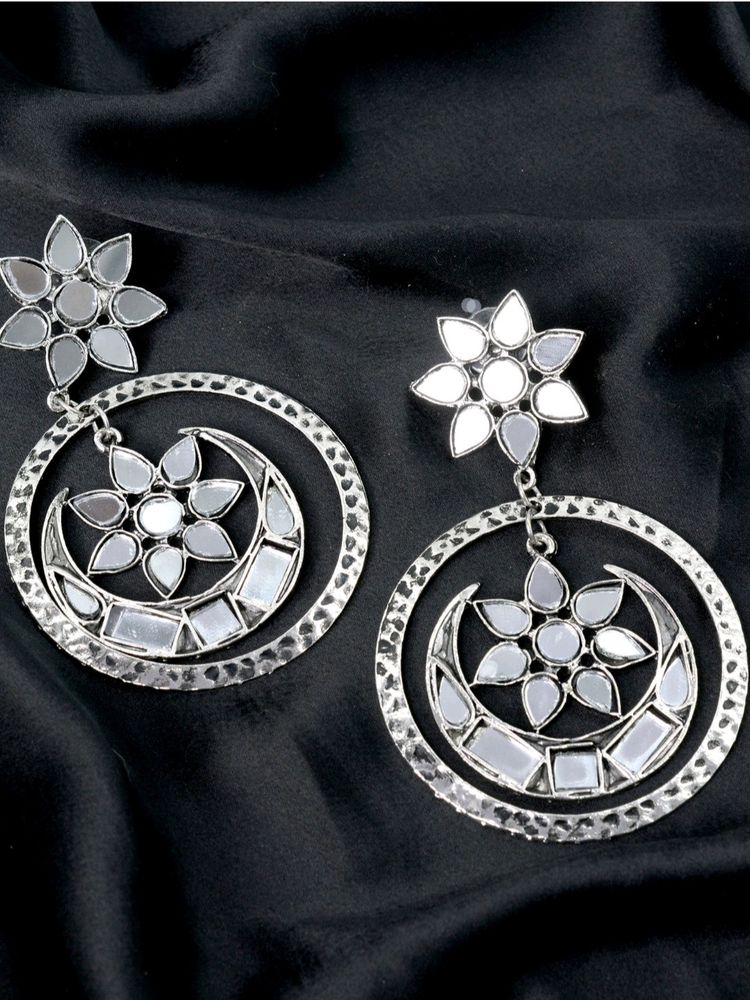 Mirror Afghani Earrings - Indian Jewelry - Indian Fashion - Indian Bridal Jewelry - Indian Earrings - Oxidized Jewelry - Jhumki - Afghani
