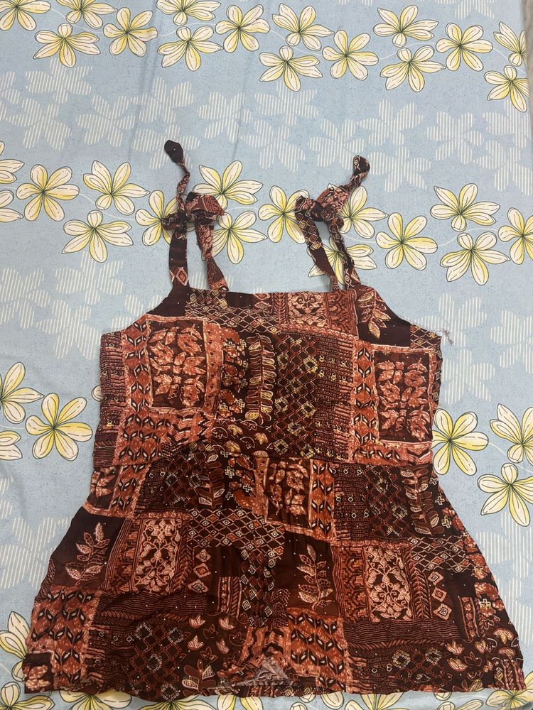 Bohemian Print Spaghetti Strap Top kurti