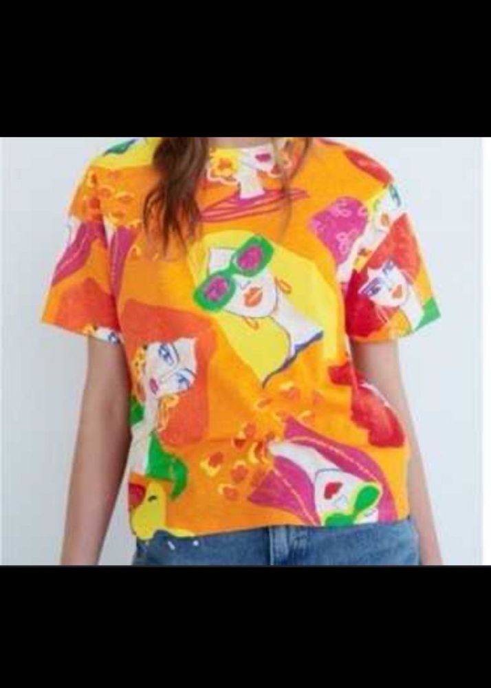 ZARA Vibrant Artistic Face Print T-Shirt