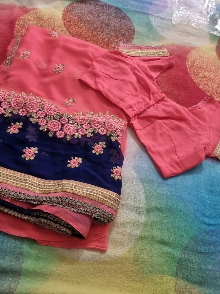 Elegant Pink Saree with Blouse