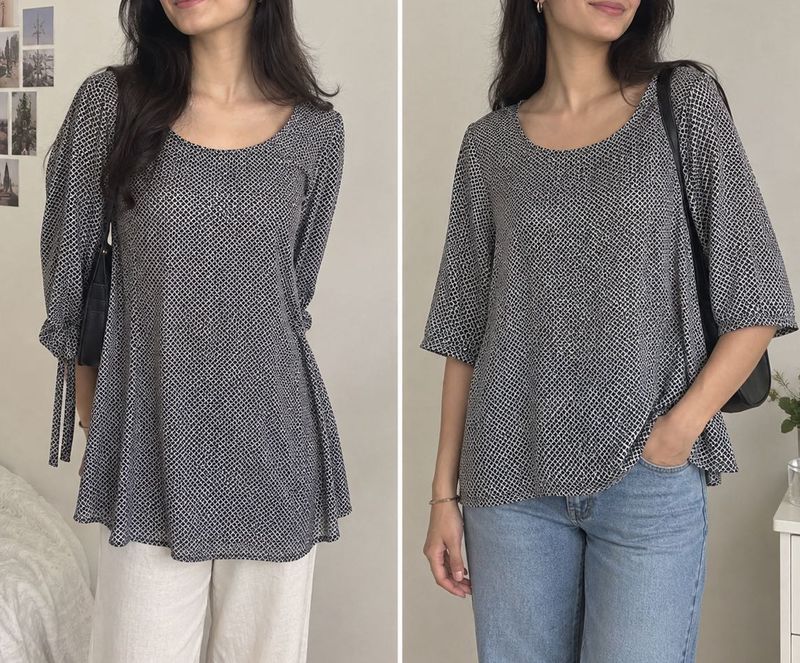 Chic Black and White Print Top | XL
