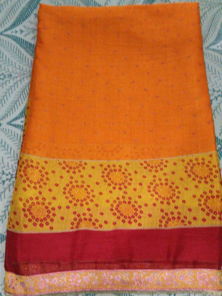 Vibrant Orange Bandhani Saree