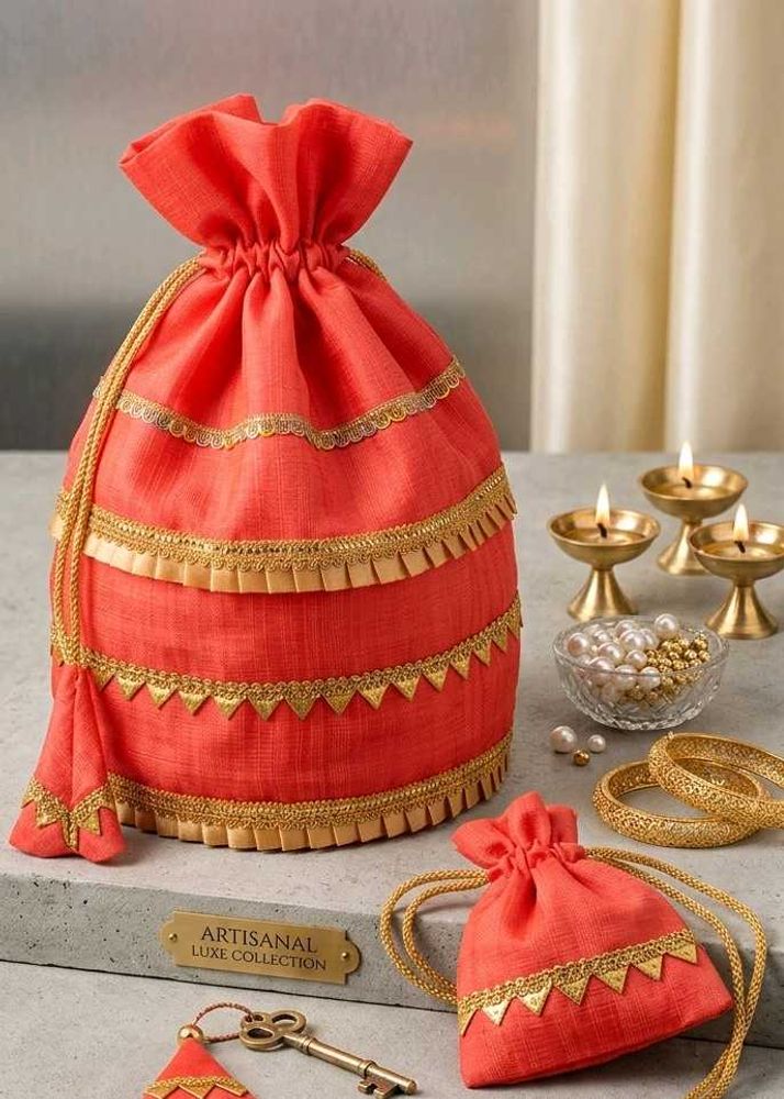 Elegant Coral Drawstring Pouch