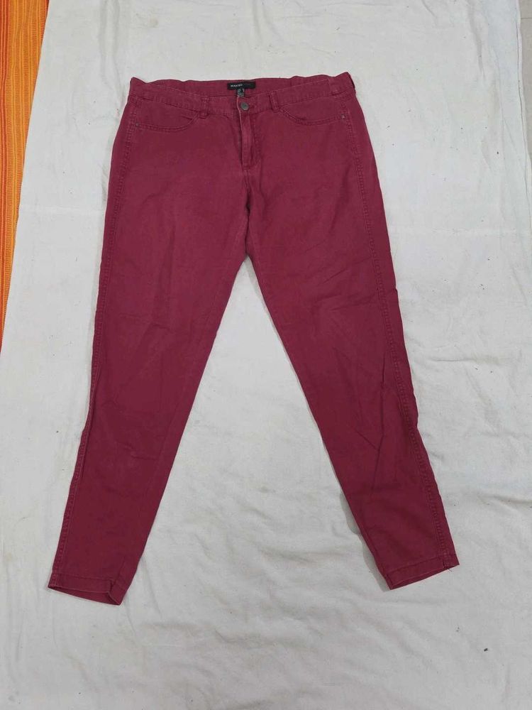 Mango Maroon Skinny Fit Pants