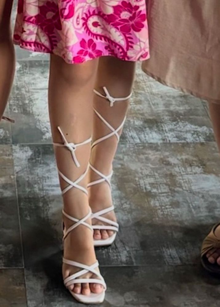 Strappy Knee-High White Sandals