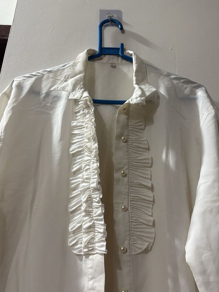 Elegant White Ruffle Shirt