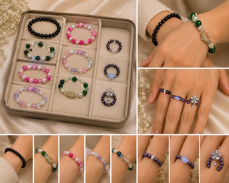Charming Beaded Bracelets &amp; Rings Set