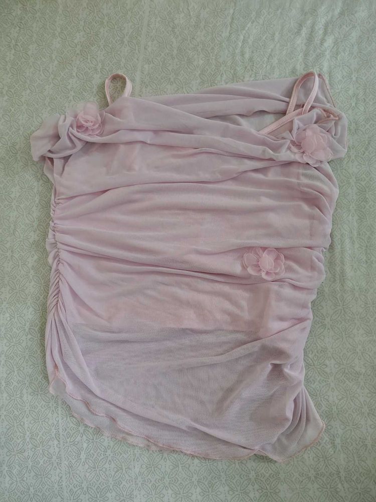 Chic Pink Ruched Tunic Top